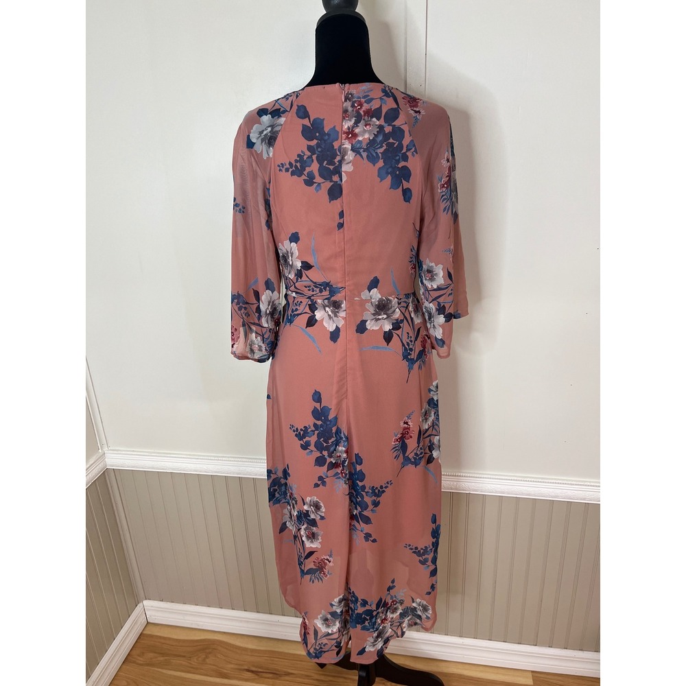 Lulus Dusty Rose Floral Faux Wrap Midi Dress Tie Front Keyhole Small NEW - Picture 12 of 12